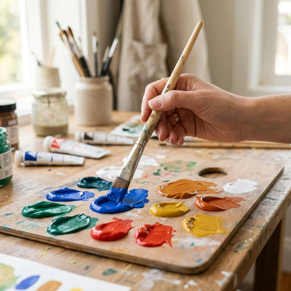 Gouache festék eldolgozása a palettán