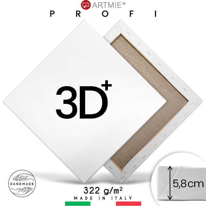 3D+ Feszített festővászon PROFI — 370 g/m² pamut 5,8 cm mély lucfenyő vakrámán