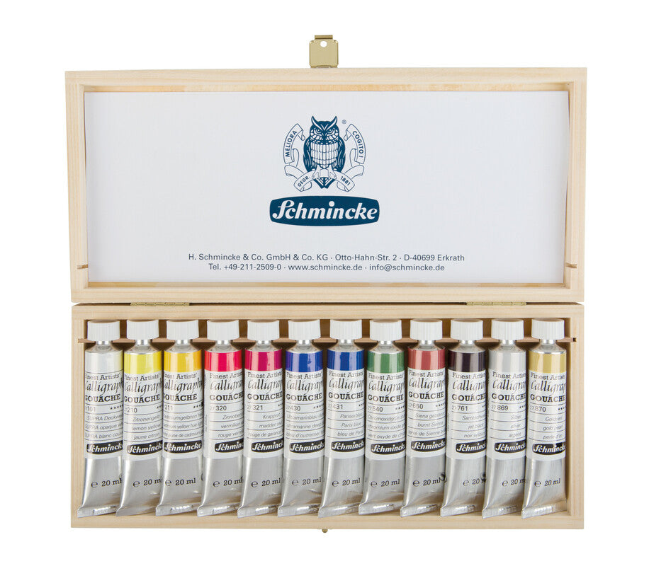 Schmincke Calligraphy Gouache gouache festék készlet fadobozban, 12 x 20 ml