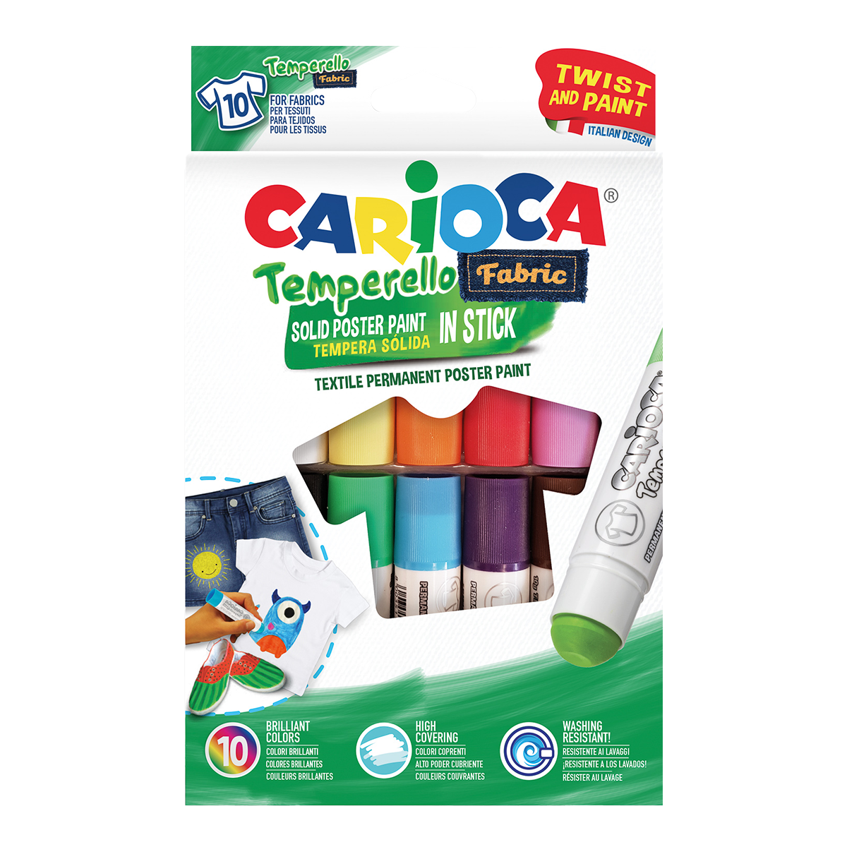 Carioca textil temperafesték stiftben – 10 db-os készlet