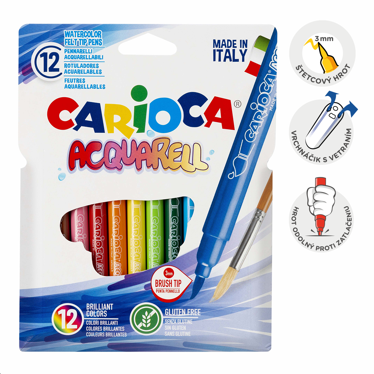 Carioca akvarell filctoll készlet, 12 db, vegyes színek