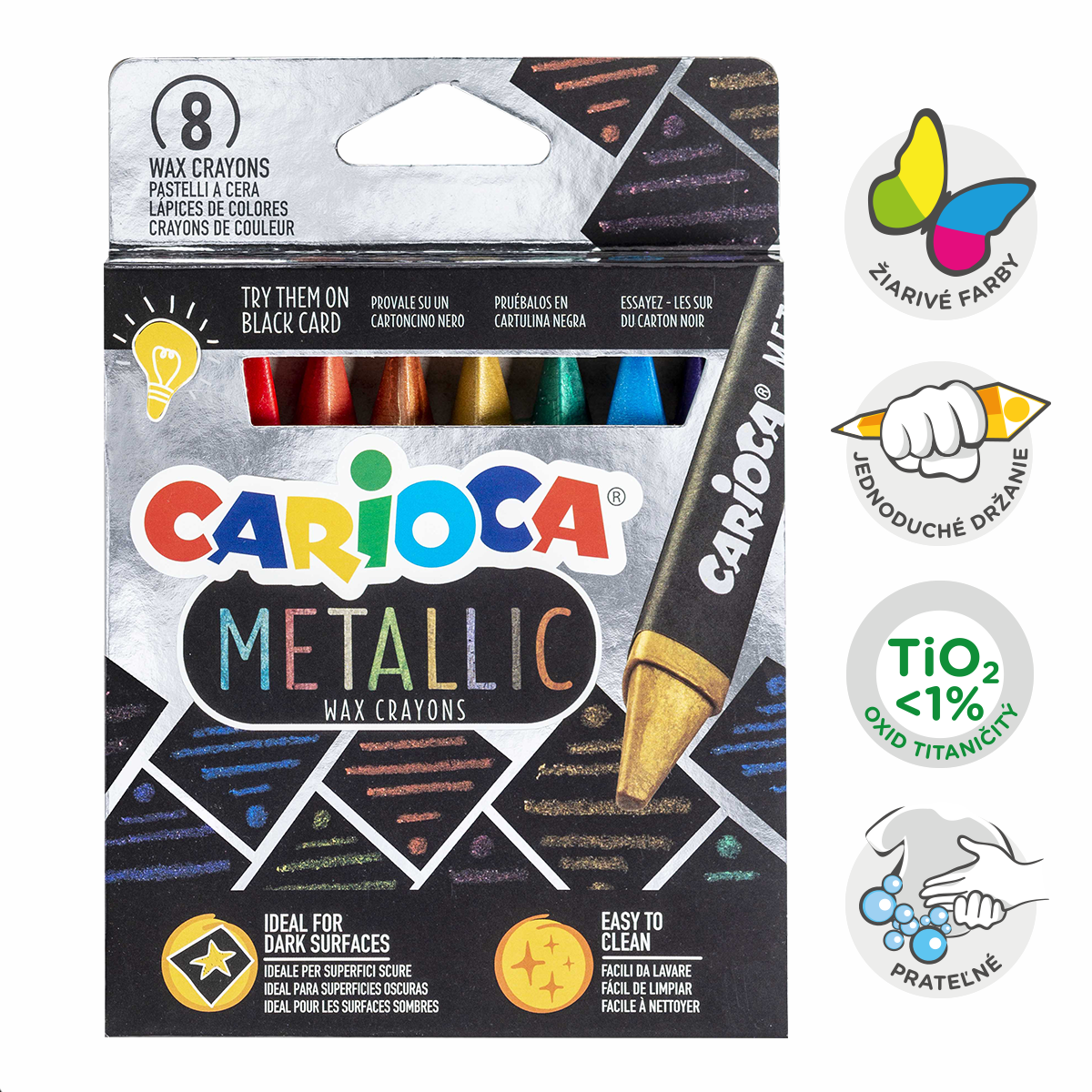 Háromszögletű zsírkréta Carioca Metallic, 8 db
