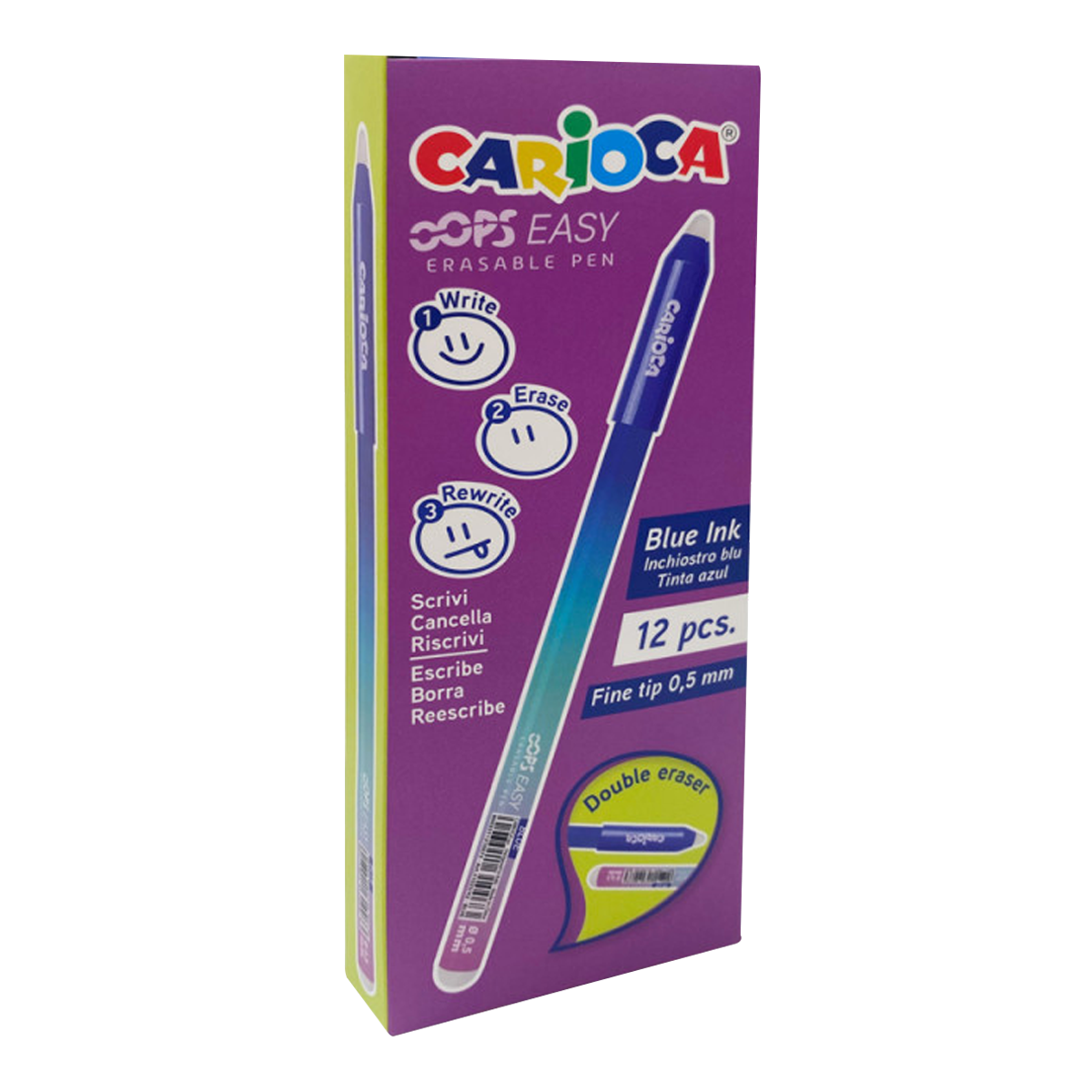 Carioca Oops Easy törölhető toll, kék tinta, 12 db-os csomag