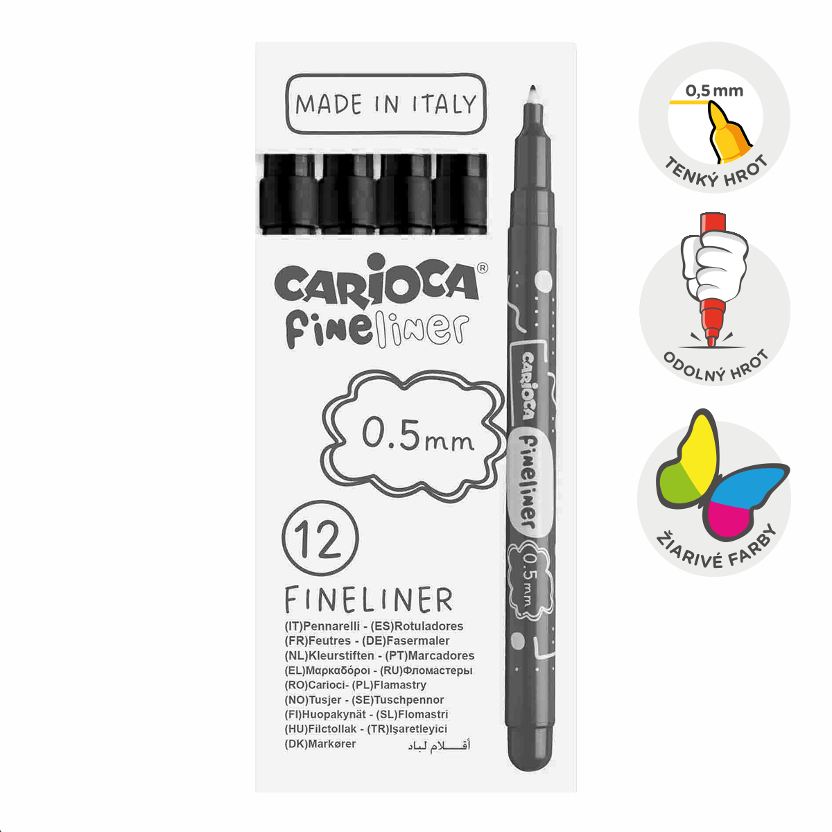 Carioca Fineliner tűfilc készlet 0,5 mm – 12 db – fekete