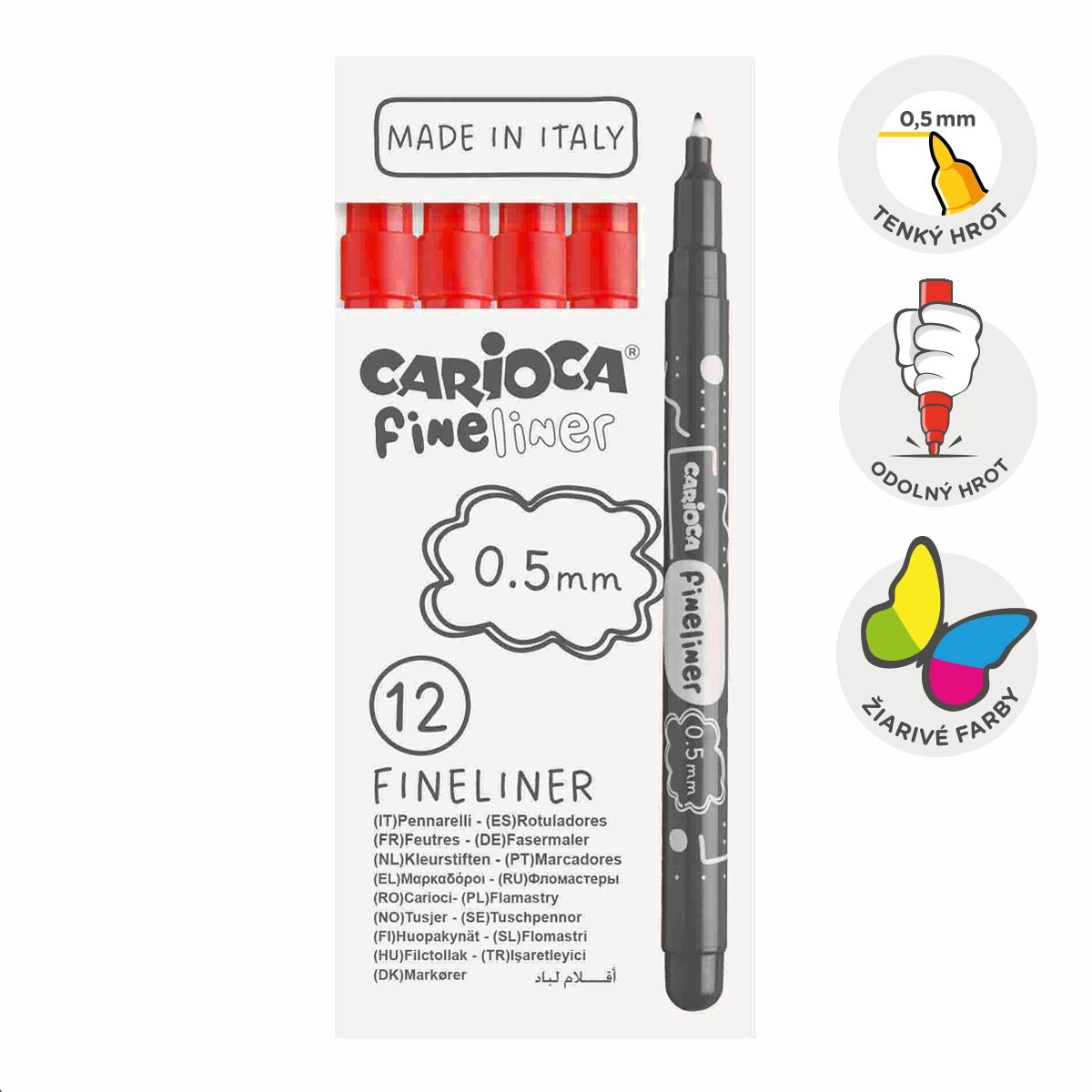 Carioca Fineliner tűfilc készlet 0,5 mm – 12 db – piros