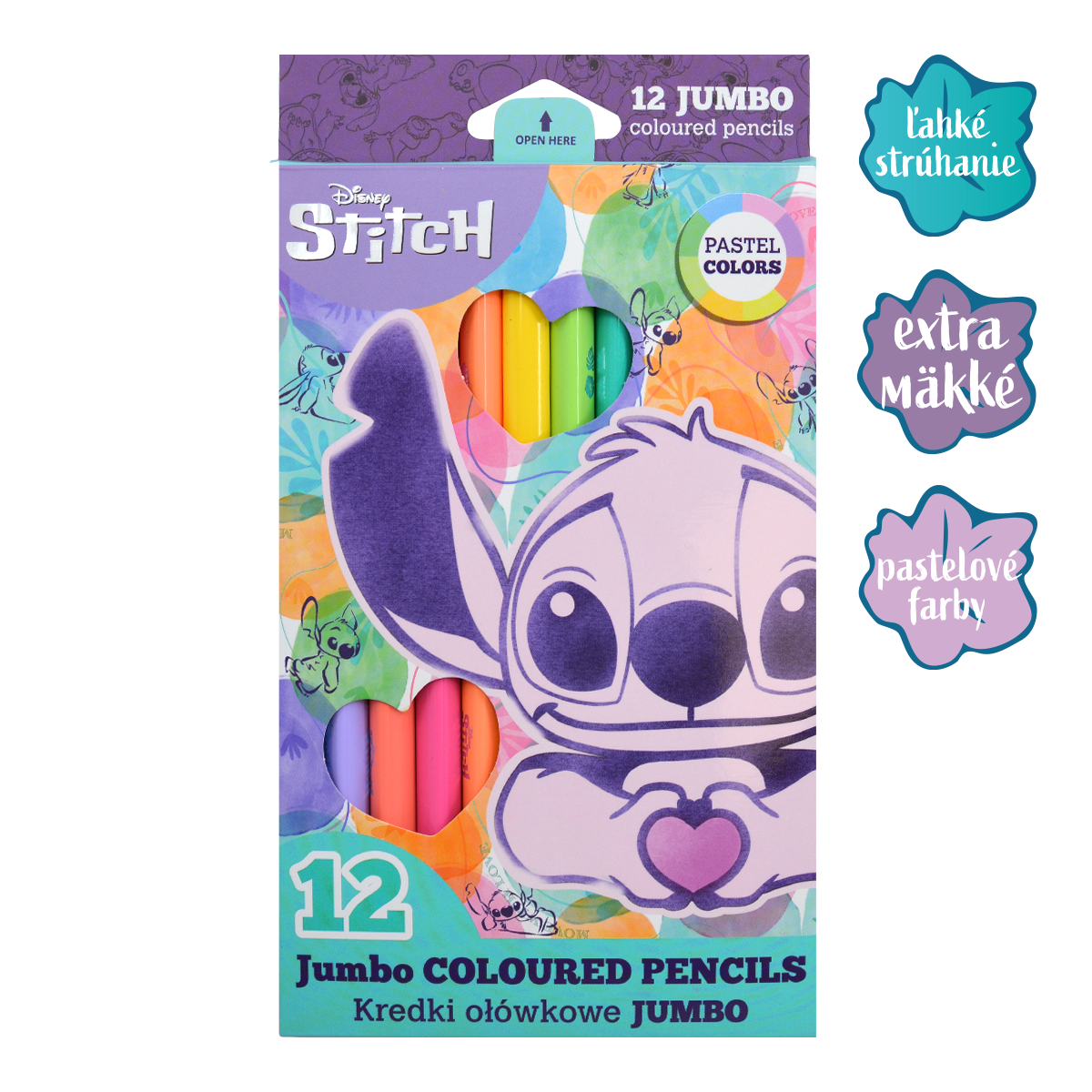 Háromszögletű színes ceruzák Colorino JUMBO Stitch Pastel, 12 pasztell szín