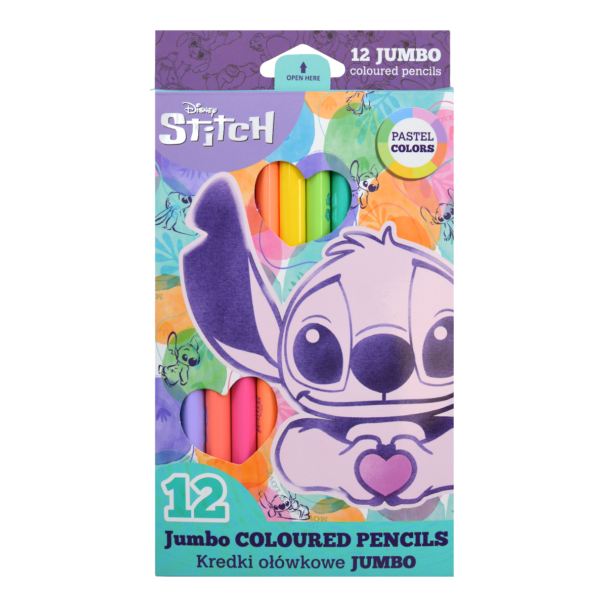 Háromszögletű színes ceruzák Colorino JUMBO Stitch Pastel, 12 pasztell szín