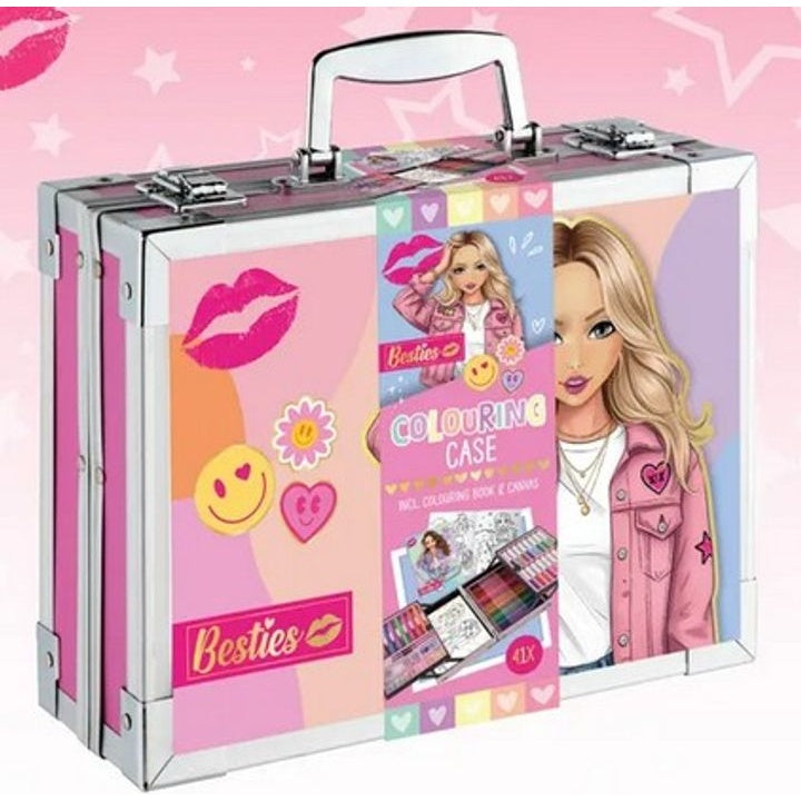 BESTIES Fém színező bőrönd - komplett művészeti készlet vászonnal