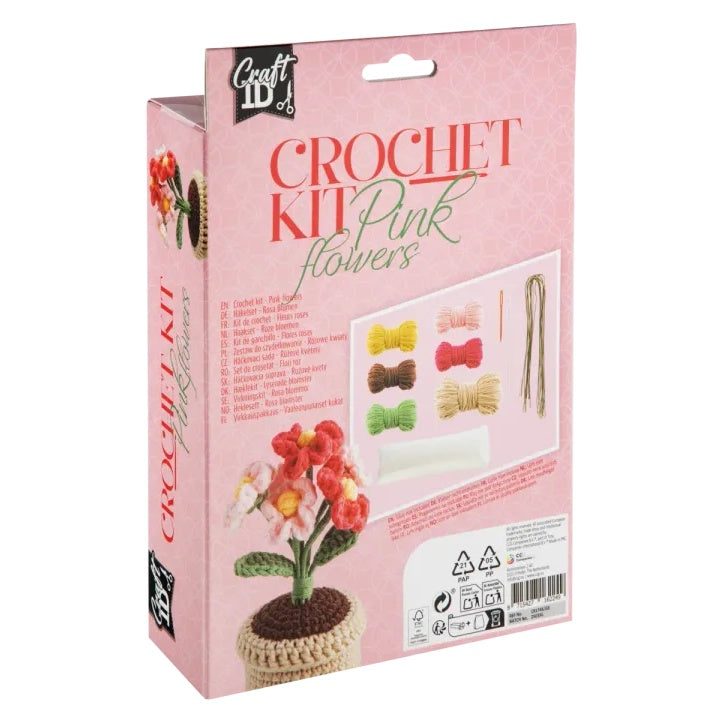 DIY horgolt virágcserép készlet rózsaszín virágok