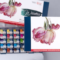ROSA GALLERY "Botanical" akvarellfesték készlet, fém doboz, 35 szín, egész szilárd festékpogácsák