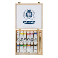 Akrilfesték készlet ecsettel fadobozban Schmincke AKADEMIE 12 x 60 ml