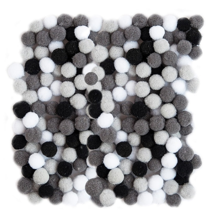 Akril Pom Poms, 1 cm - 120 db – Fekete-fehér