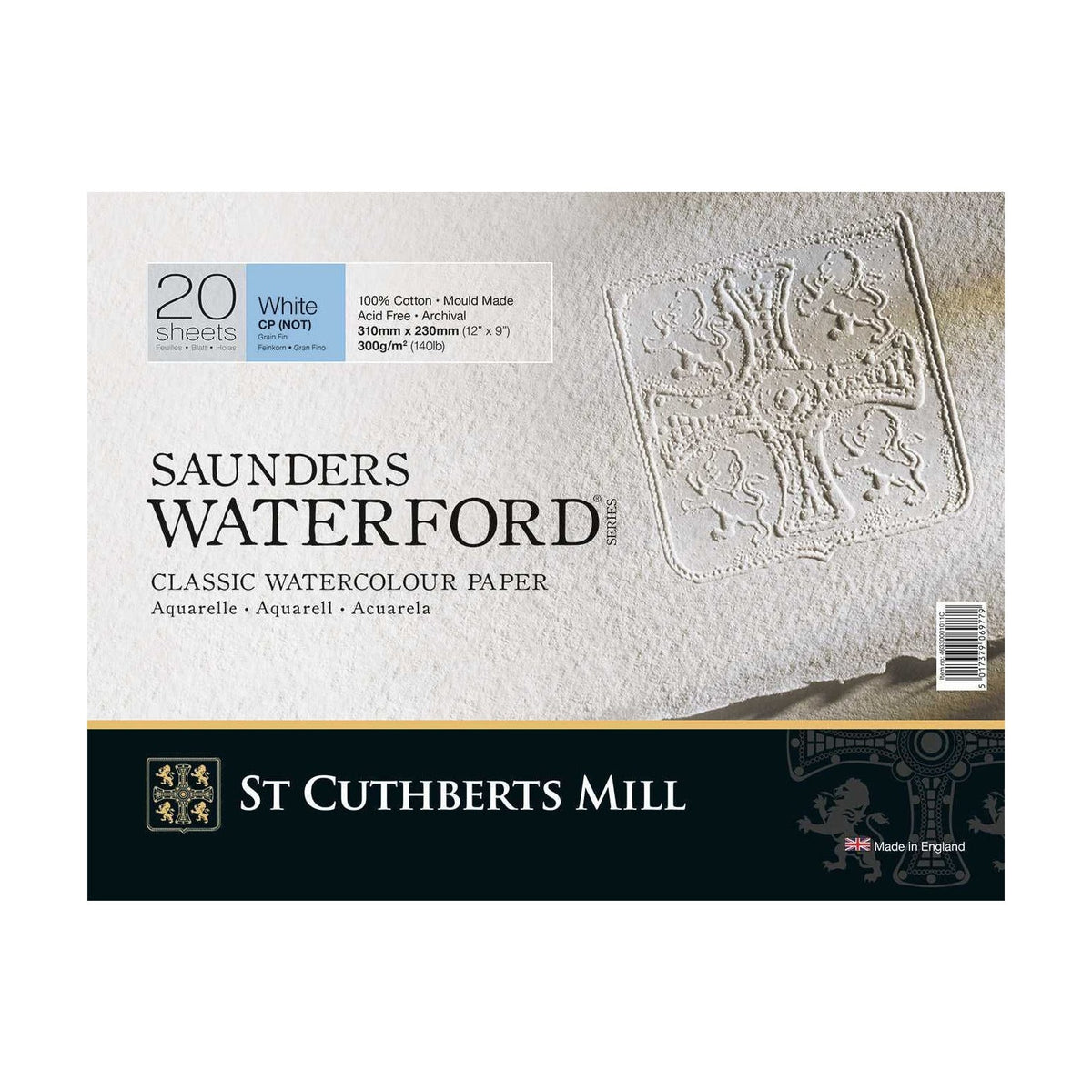 Akvarelltömb CANSON St Cuthberts Saunders Waterford CP fehér 300 g/m² 20 lap – 26 – 51 cm