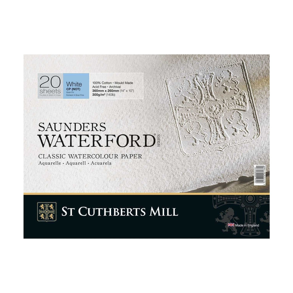 Akvarelltömb CANSON St Cuthberts Saunders Waterford CP fehér 300 g/m² 20 lap – 26 – 51 cm
