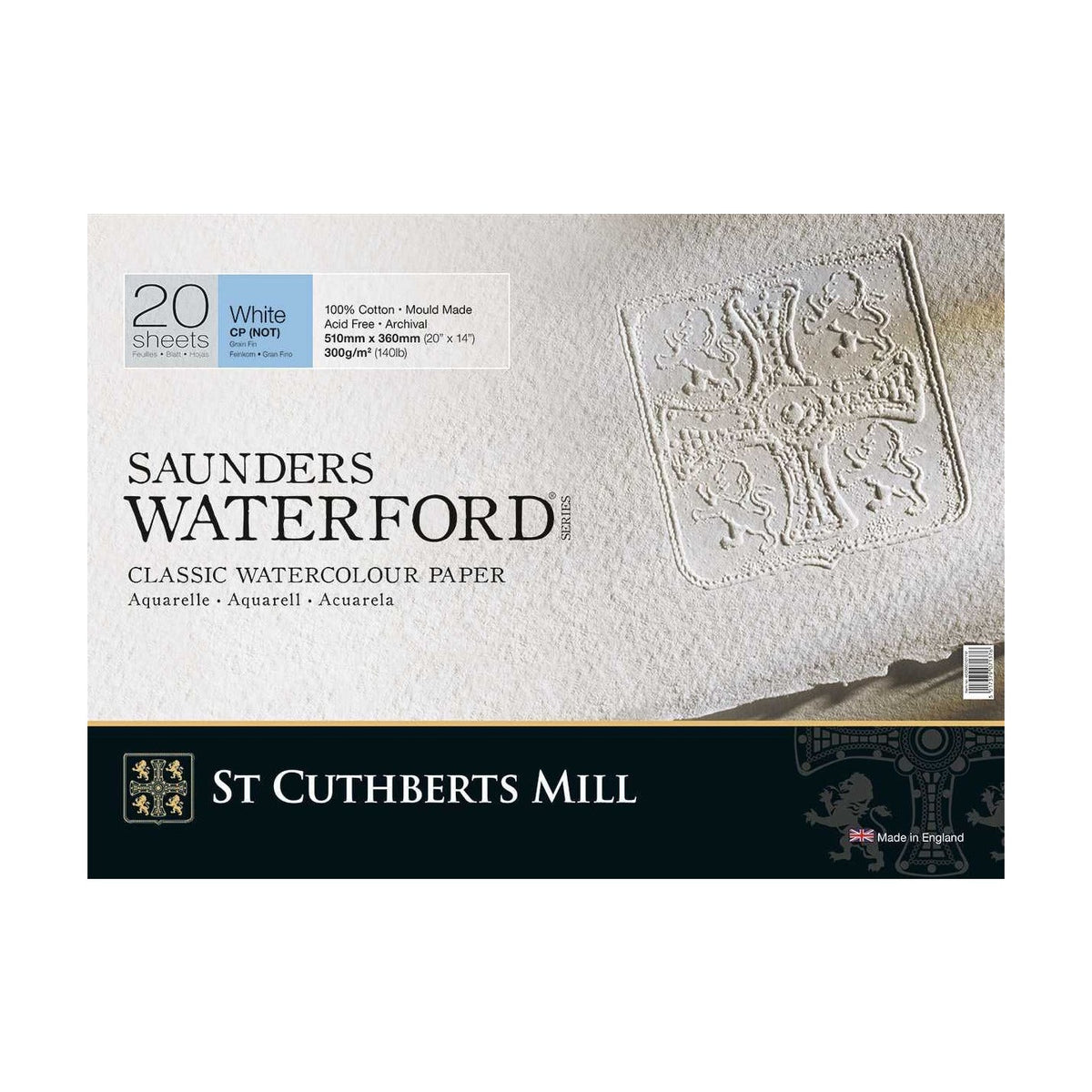Akvarelltömb CANSON St Cuthberts Saunders Waterford CP fehér 300 g/m² 20 lap – 26 – 51 cm