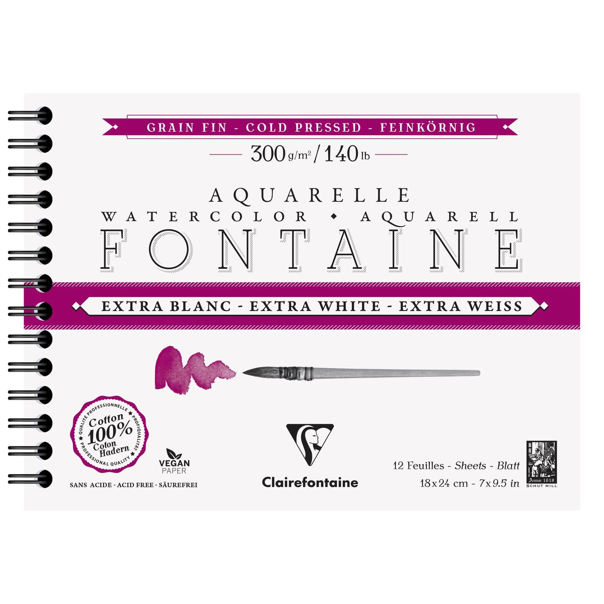 Akvarelltömb CLAIREFONTAINE Fontaine CP extra fehér 300 g 18 x 24 cm - 12 lap