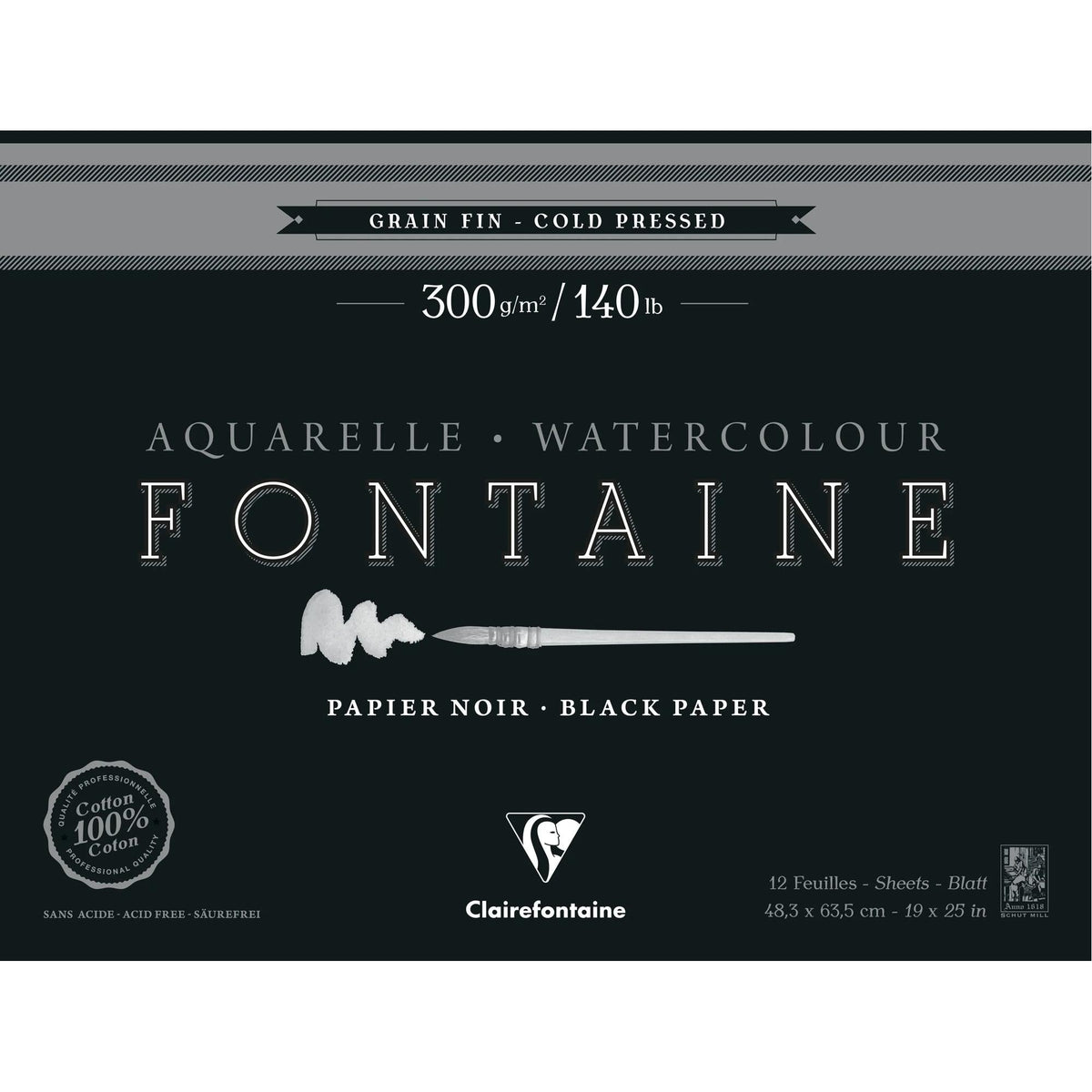 Akvarelltömb CLAIREFONTAINE Fontaine CP fekete 300 g/m2 48,3 x 63,5 cm - 12 lap