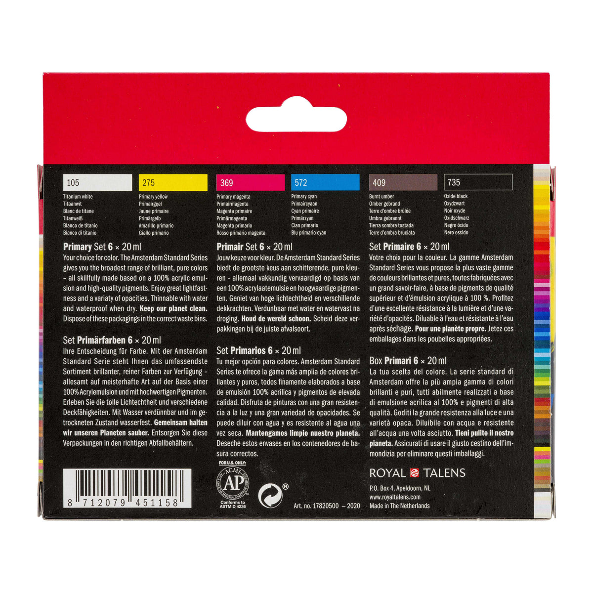 ROYAL TALENS Amsterdam Primary akrilfesték készlet 6 x 20 ml