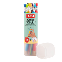 APLI Color Click nyomós színes ceruzák, 12 db pótbetétekkel és hegyezővel