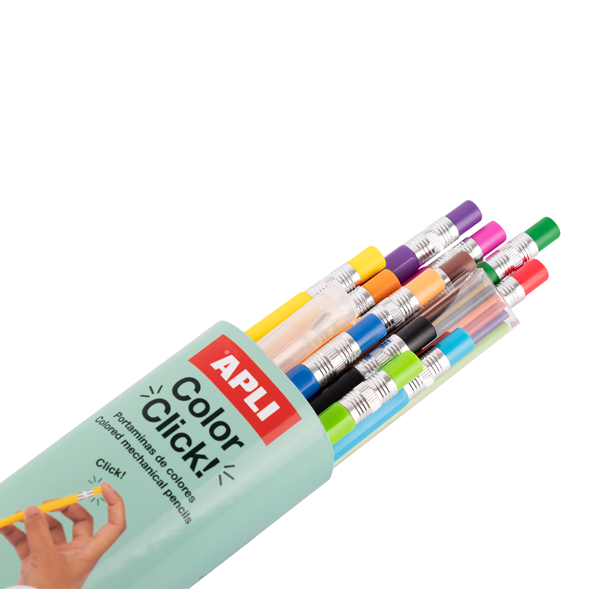 APLI Color Click nyomós színes ceruzák, 12 db pótbetétekkel és hegyezővel