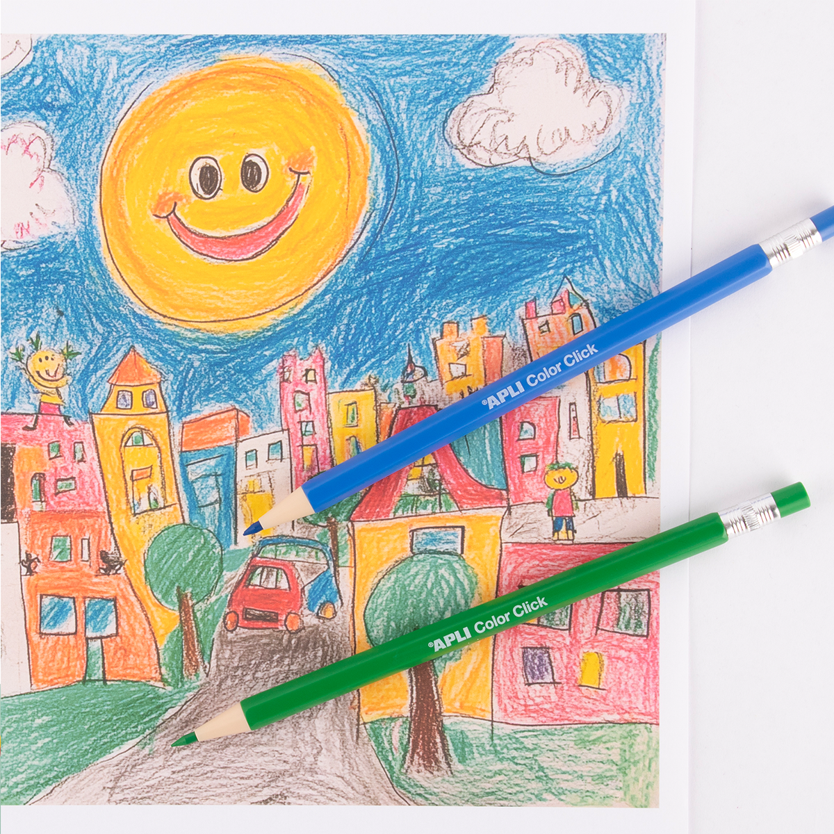 APLI Color Click nyomós színes ceruzák, 12 db pótbetétekkel és hegyezővel