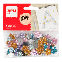 APLI dekorációs akril strasszkövek 100 db, vegyes méret és szín – virágok