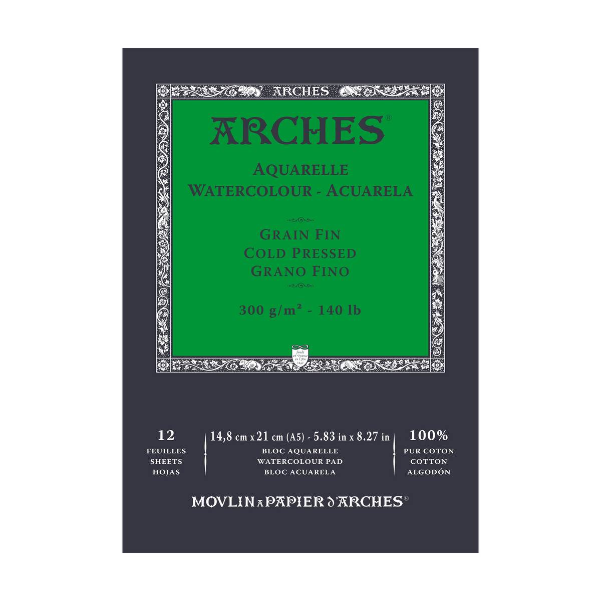 ARCHES akvarelltömb finomszemcsés hidegen sajtolt természetes fehér 300 g/m² - 12 lap (méretek A5 – A3)