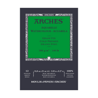 ARCHES akvarelltömb finomszemcsés hidegen sajtolt természetes fehér 300 g/m² - 12 lap (méretek A5 – A3)