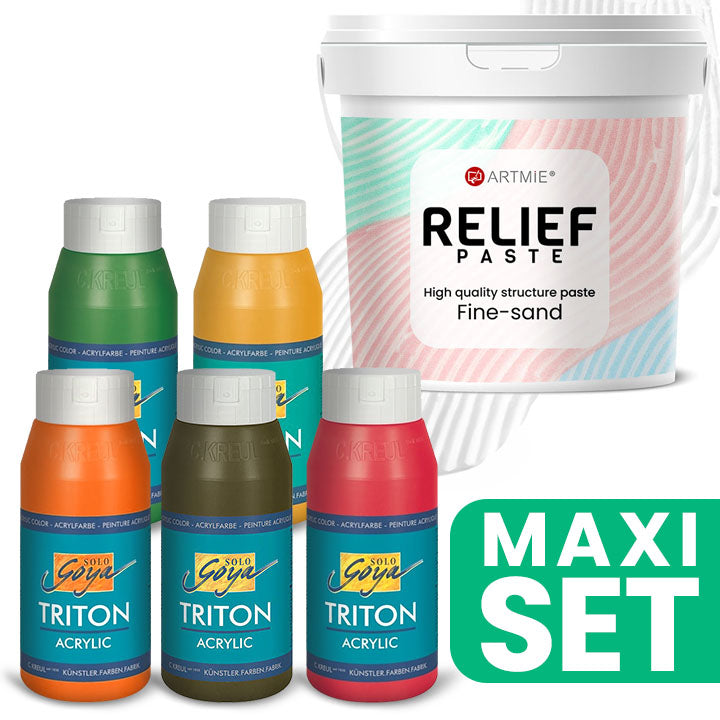 ARTMIE 3D Paste és TRITON akrilfesték készlet (5x750 ml - Meleg árnyalatok)