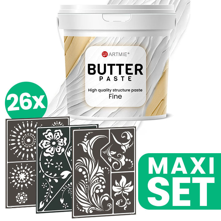 ARTMIE BUTTER domborpaszta + FOLK ART mintájú festősablon készlet - 26 darab