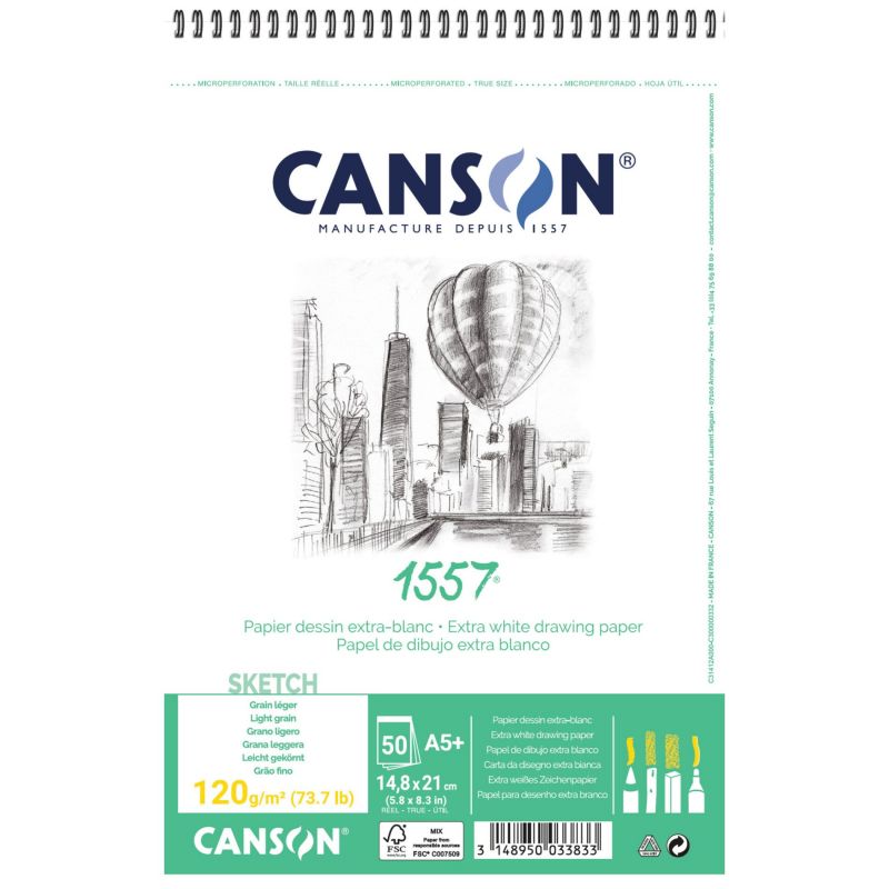 CANSON 1557 vázlattömb 120 g/m² A5 30 lap spirálkötés