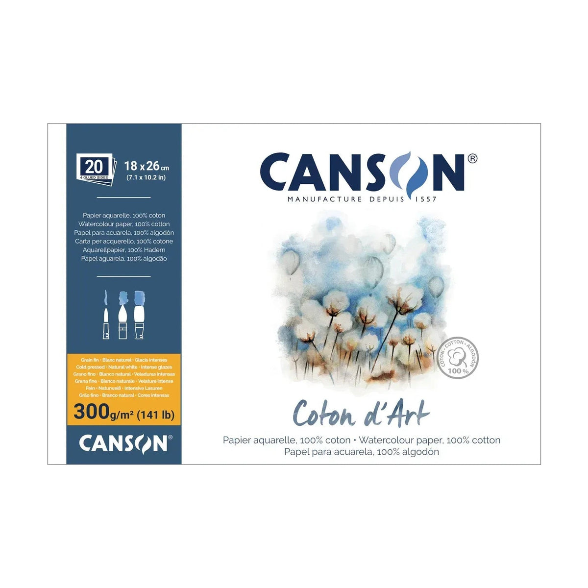 CANSON Coton d'Art akvarelltömb CP 300 g/m² 18 x 26 cm - 20 lap