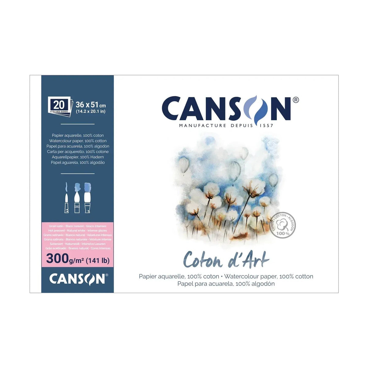 CANSON Coton d'Art HP akvarelltömb 300 g/m² 36 x 51 cm - 20 lapos