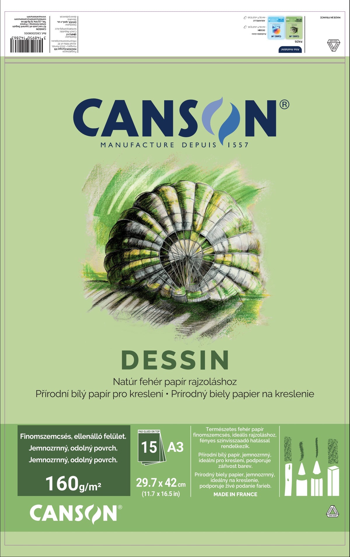 CANSON Dessin rajztömb A3 160 g - 15 lap
