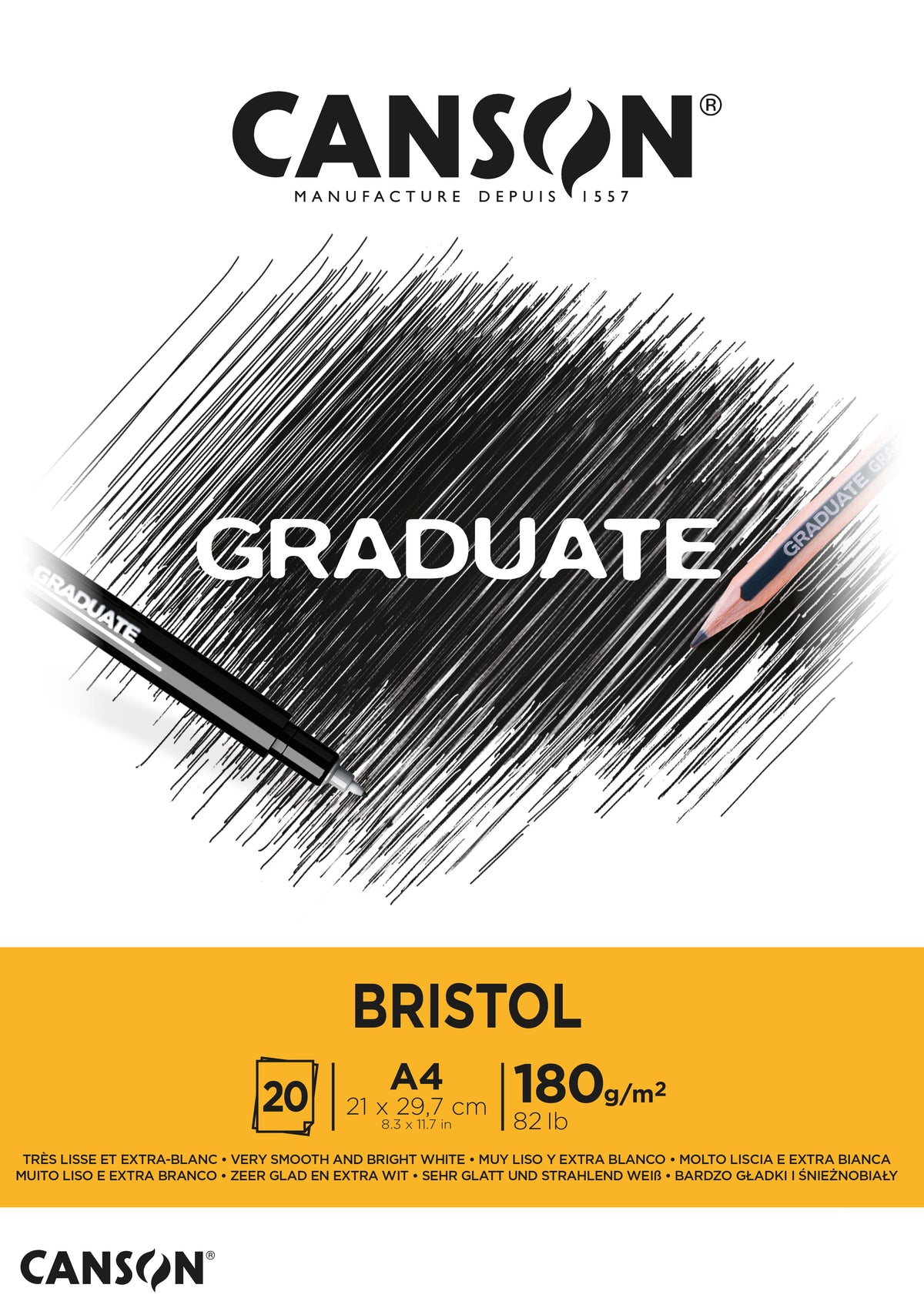 CANSON Graduate Bristol rajztömb 180 g/m² A4 - 20 lap, ragasztott