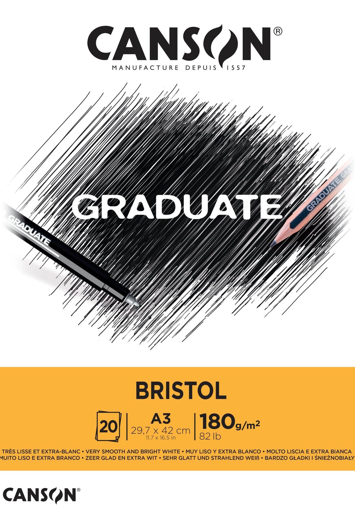 CANSON Graduate Bristol rajztömb 180 g/m² - 20 lap, A3, ragasztott