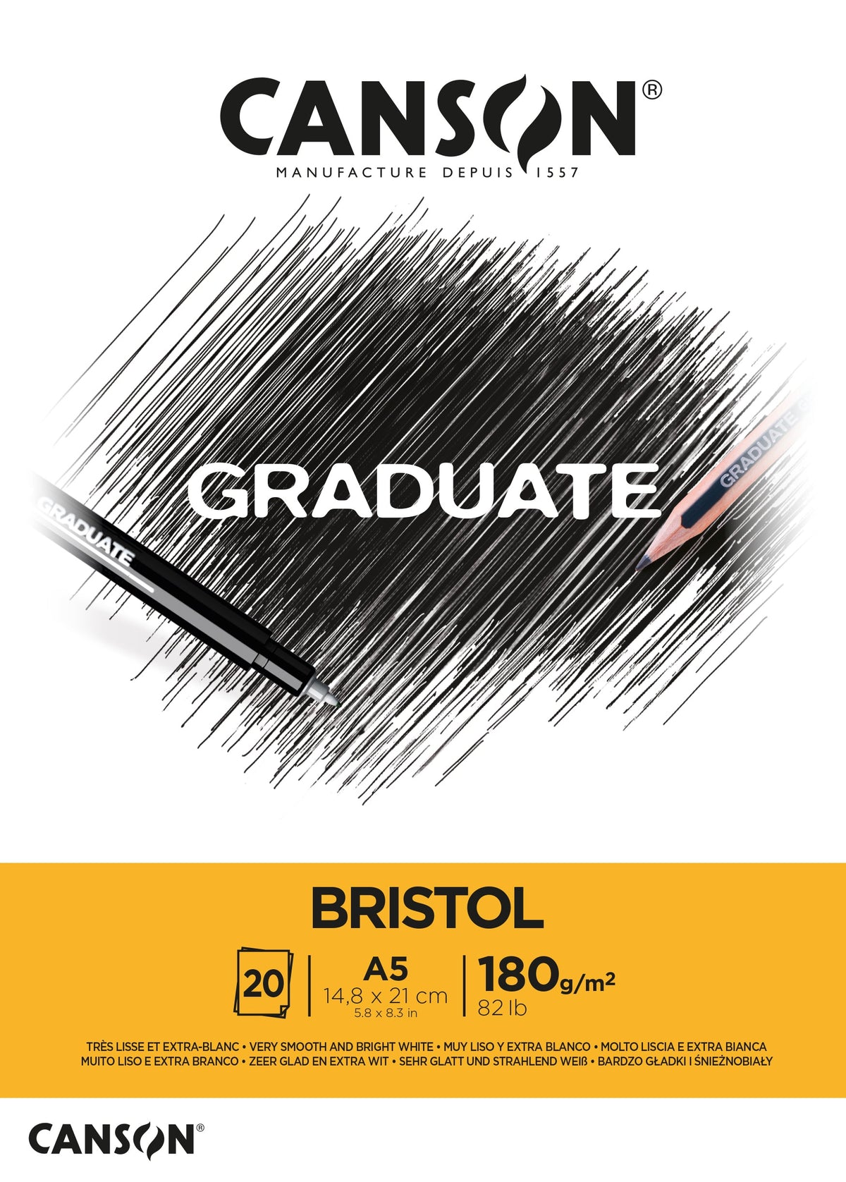 Canson Graduate Bristol rajztömb 180 g/m² - 20 lap, A5 ragasztott
