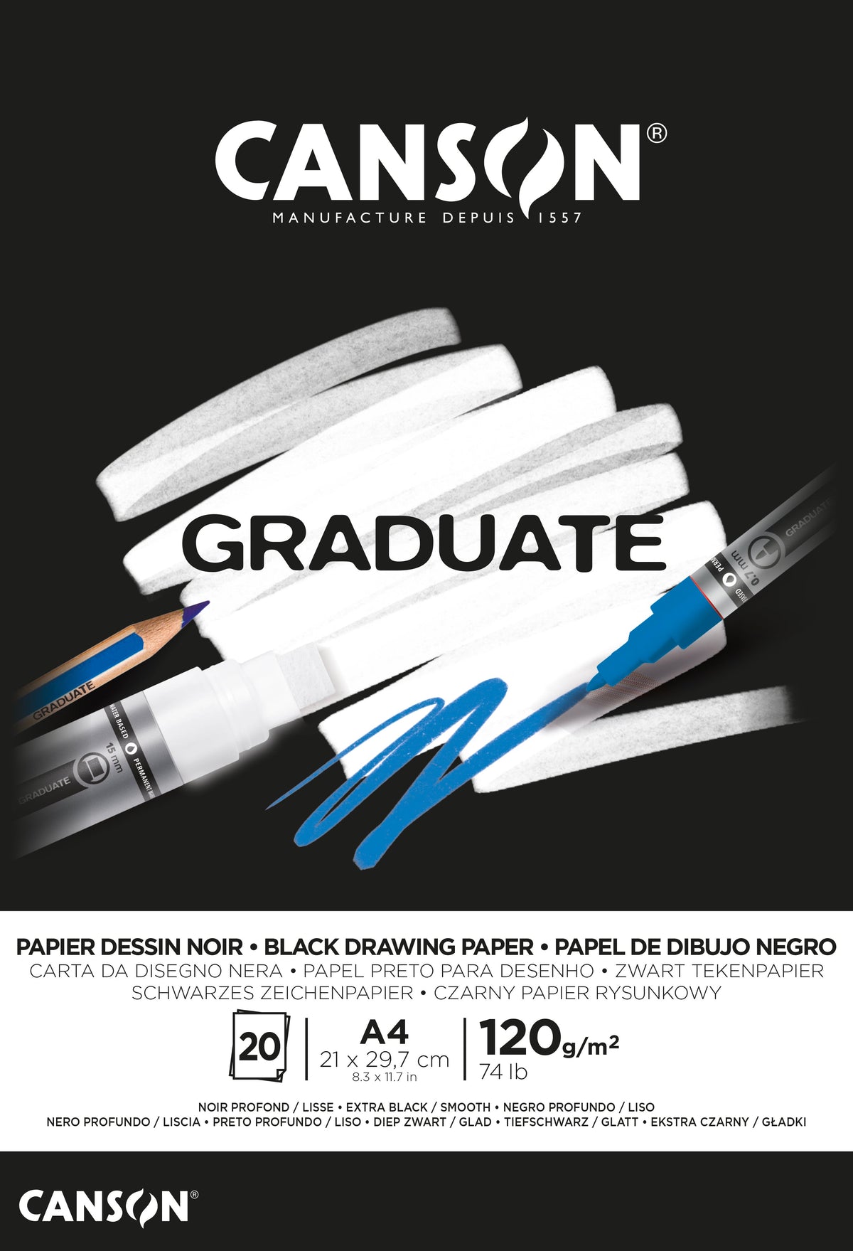 Canson Graduate fekete vázlattömb 120 g/m² A4 tömbösített - 20 lap