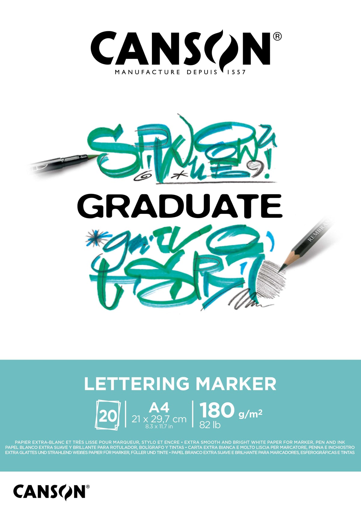 CANSON Graduate Lettering Marker tömb feliratozáshoz és filctollakhoz 180 g/m² - A4, 20 lap