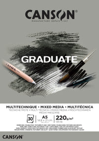 CANSON Graduate Mix Media tömb, szürke, 220 g, A5 - 30 lapos, ragasztott
