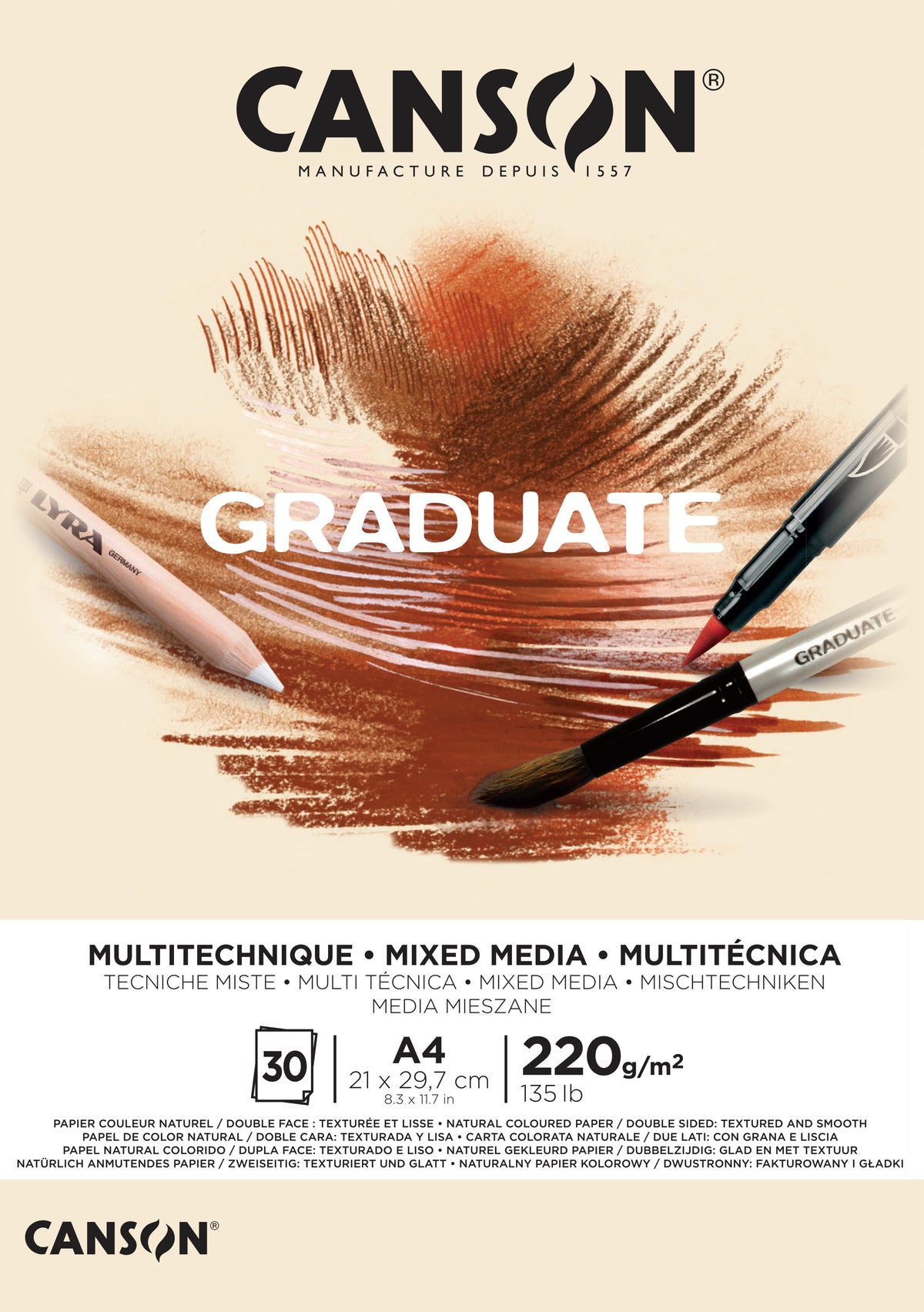 Canson Graduate Mix Media blok Natural 220 g 30 lap A4 ragasztott