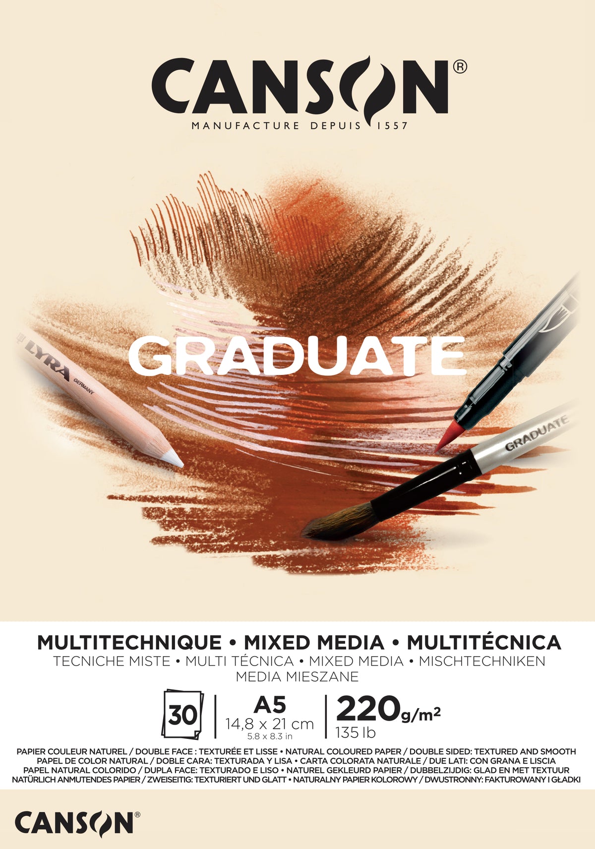 Canson Graduate Mix Media Natural tömb 220 g 30 lap A5 ragasztott