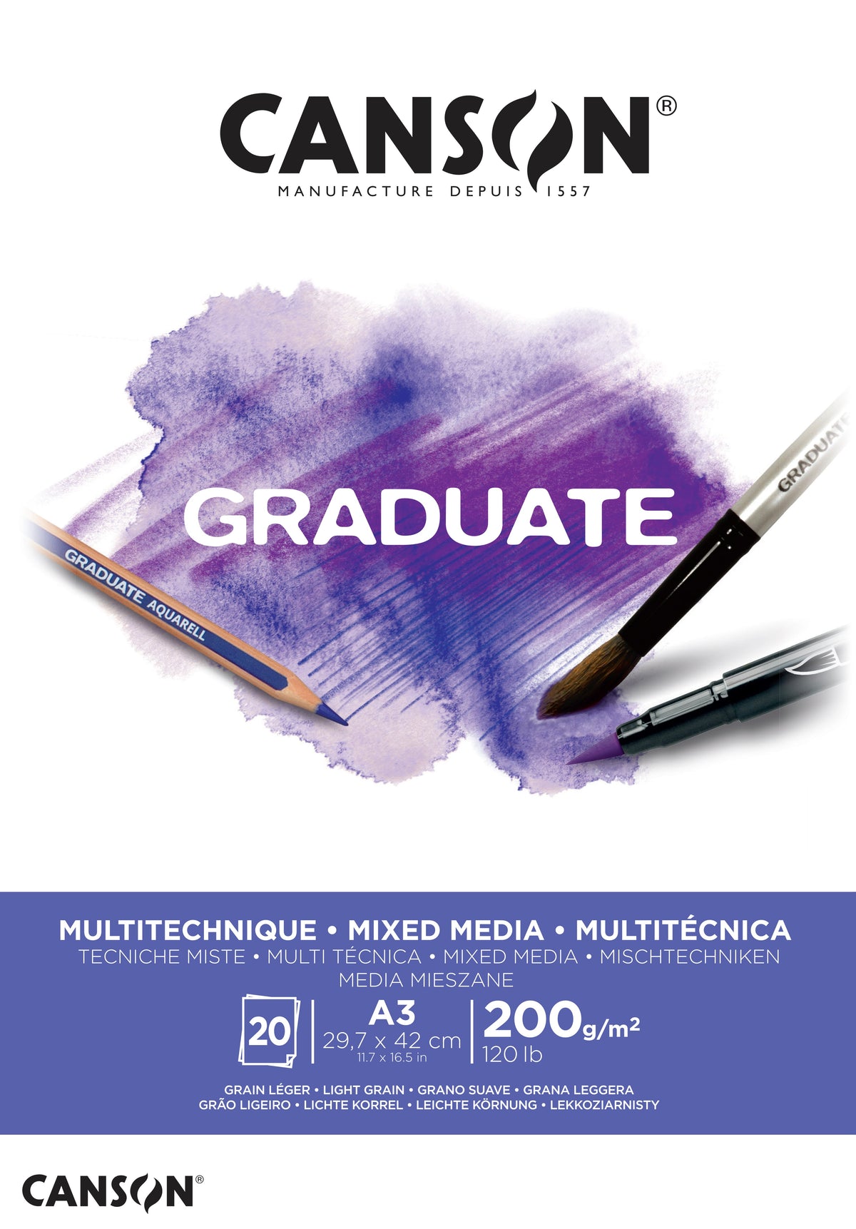Canson Graduate Mix Media tömb fehér 200 g/m² - 20 lap, A3, ragasztott