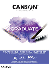 Canson Graduate Mix Media tömb, fehér, 200 g/m² - 20 lap, A5 ragasztott