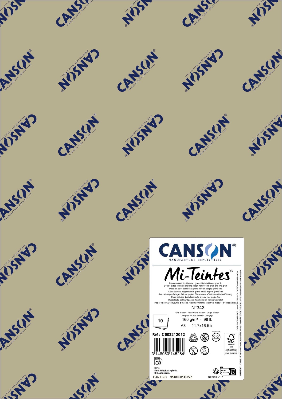Canson Mi-Teintes pasztellpapír A3 160 g - 10 ív – Gyöngy 343