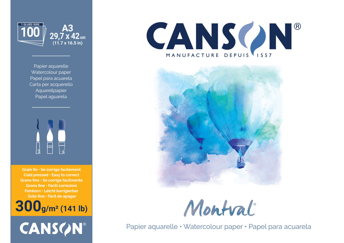 CANSON Montval akvarelltömb CP 300 g/m² - 100 lap A3, tömbösített