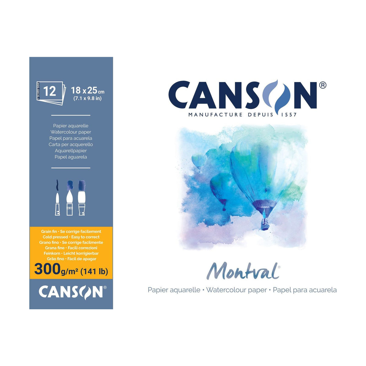 CANSON Montval akvarelltömb CP 300 g/m² - 12 lap, 18 x 25 cm