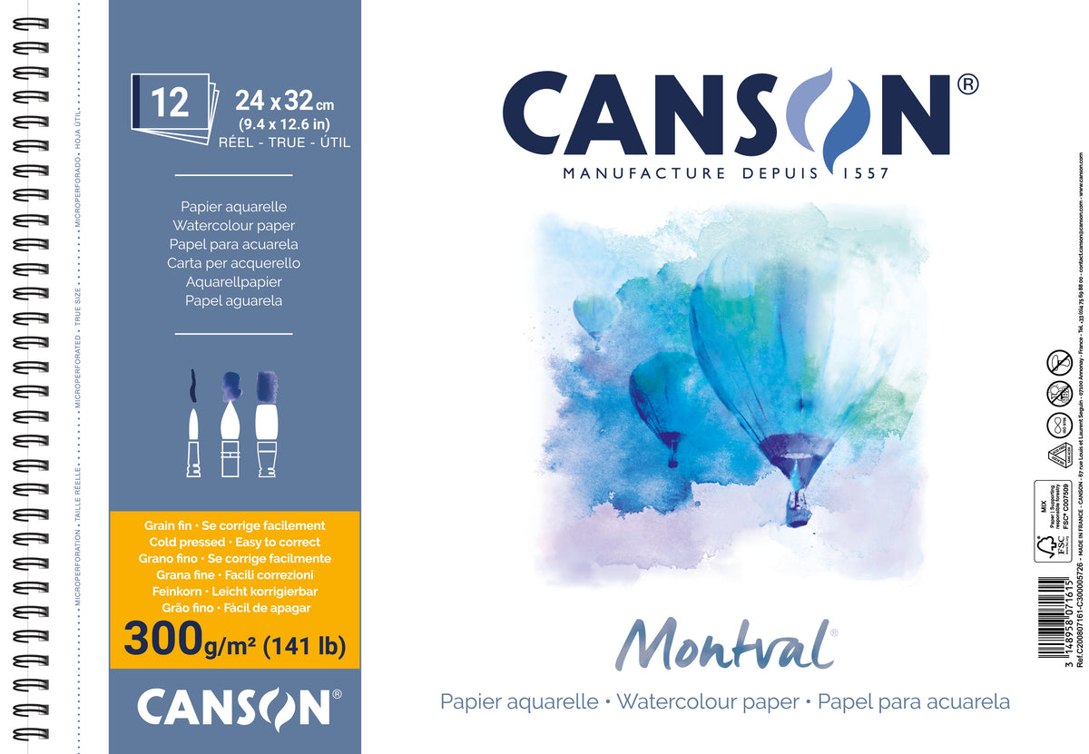 CANSON Montval akvarelltömb CP 300 g/m² 12 lap 24 x 32 cm spirálozott