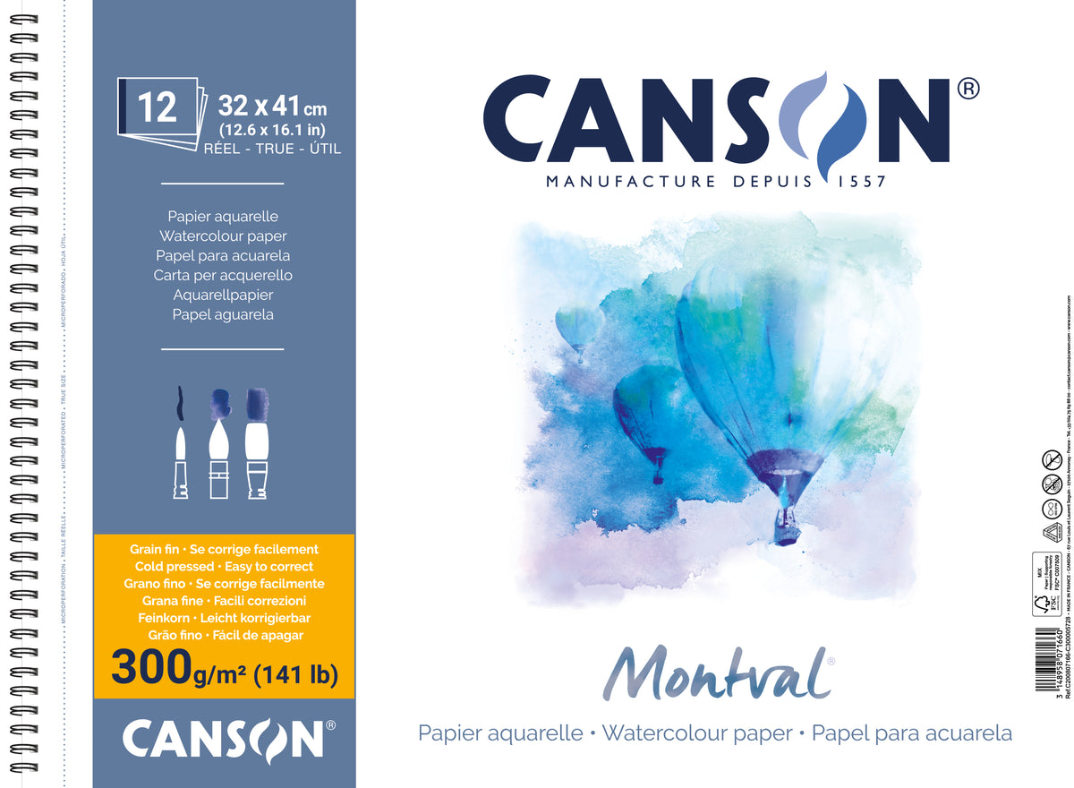 CANSON Montval akvarelltömb CP 300 g/m² 12 lap 32 x 41 cm spirálkötés