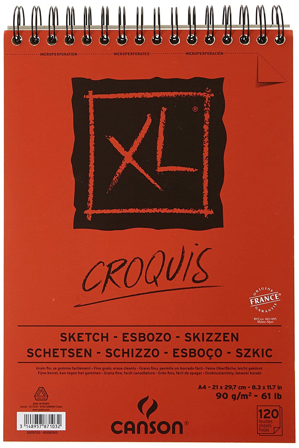 Canson XL Croquis rajztömb 90 g, 60 lap, A2 - spirálozva fent